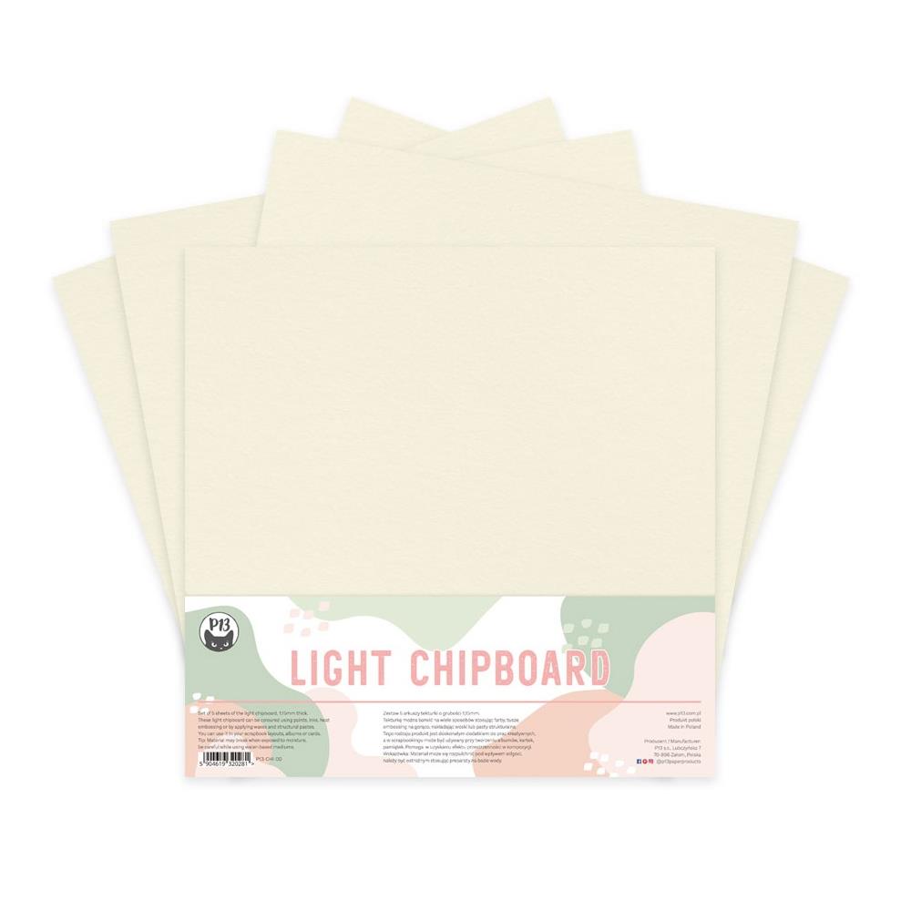 P13 Light Chipboard Sheets 12x12 5/Pkg-Light Sheet