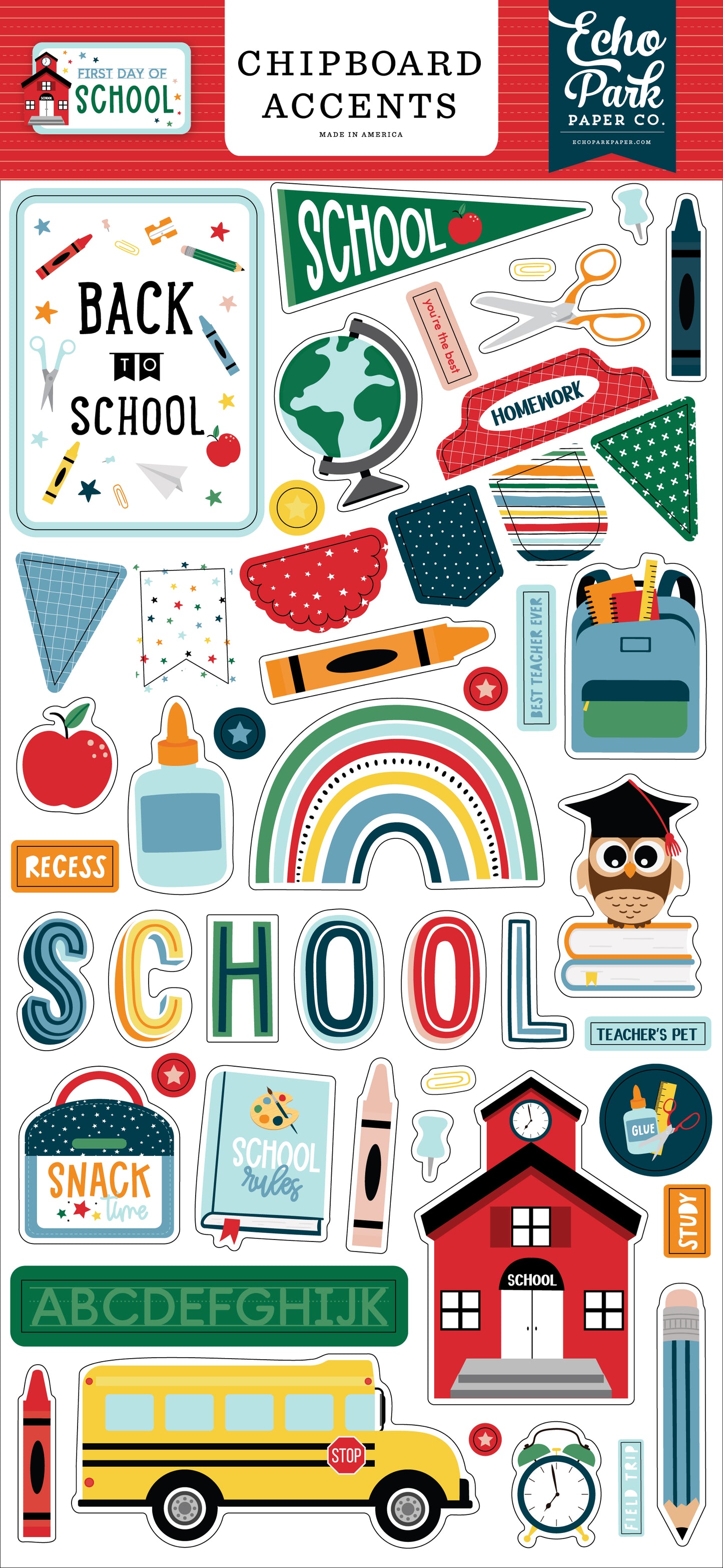 First Day of School 6x13 Chipboard Accents