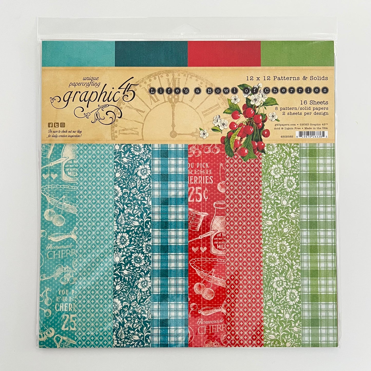 Life’s A Bowl of Cherries - Graphic 45 Patterns & Solids Pack 12"X12" 16/Pkg