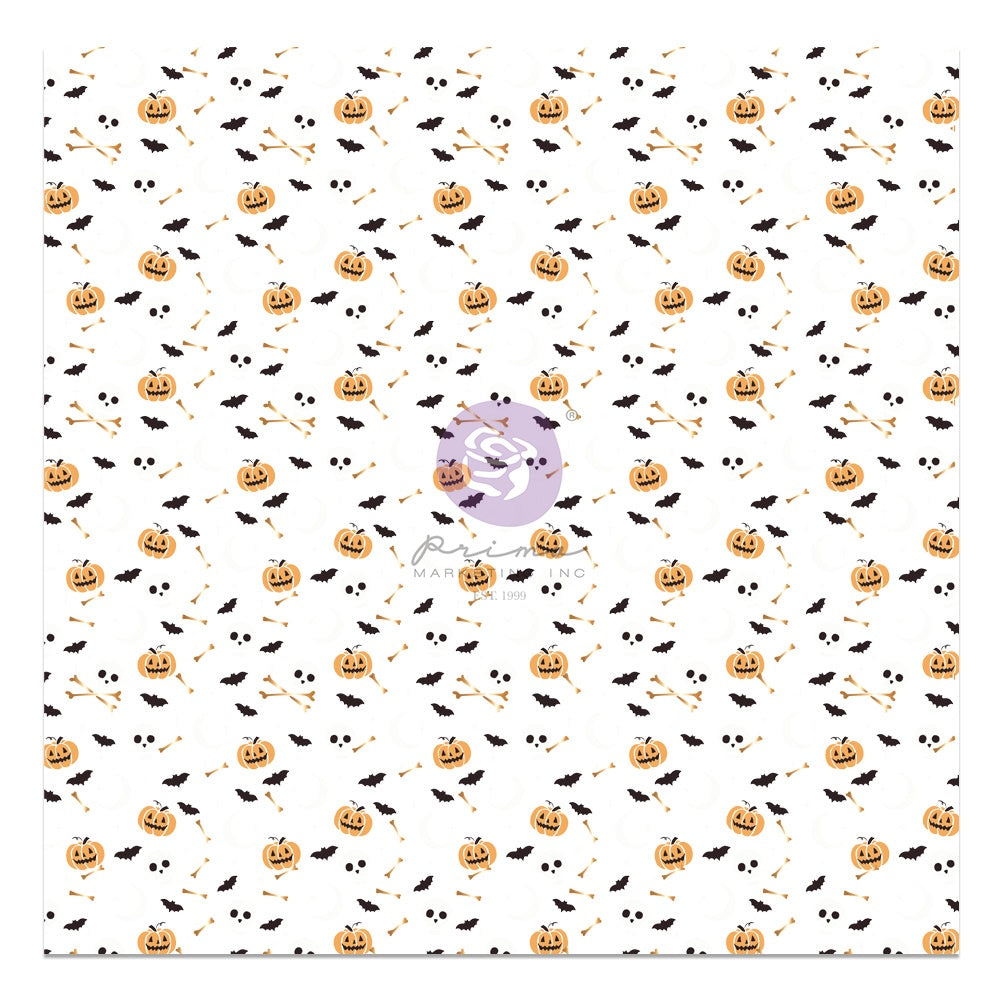 Luna Single-Sided Acetate 12"X12" - Skull, Moon & Pumpkins w/foil details
