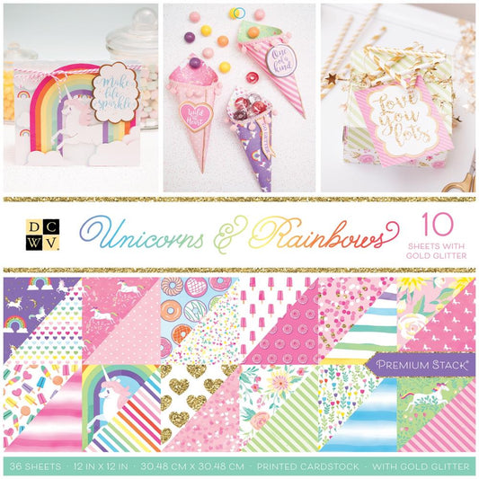 DCWV Cardstock Stack 12"X12" 36/Pkg - Unicorns & Rainbows