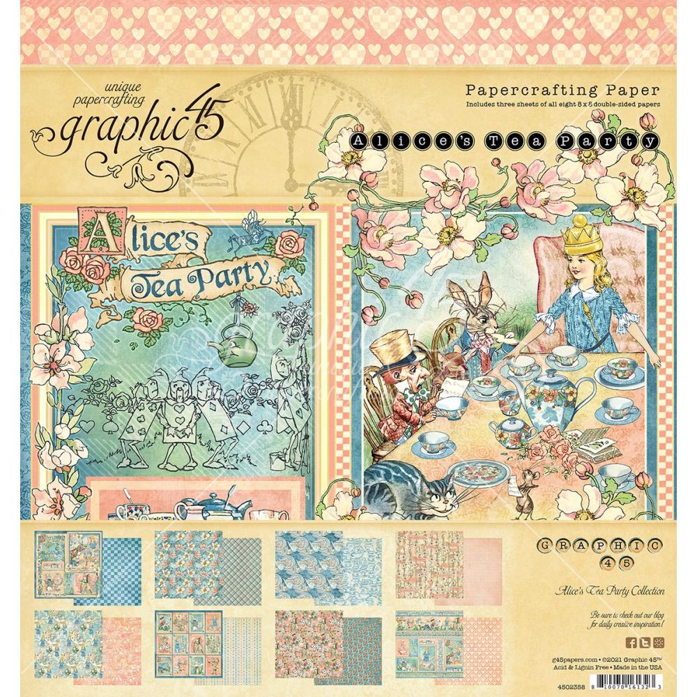 Graphic 45 Double-Sided Paper Pad 8"X8" 24/Pkg - Alice's Tea Party