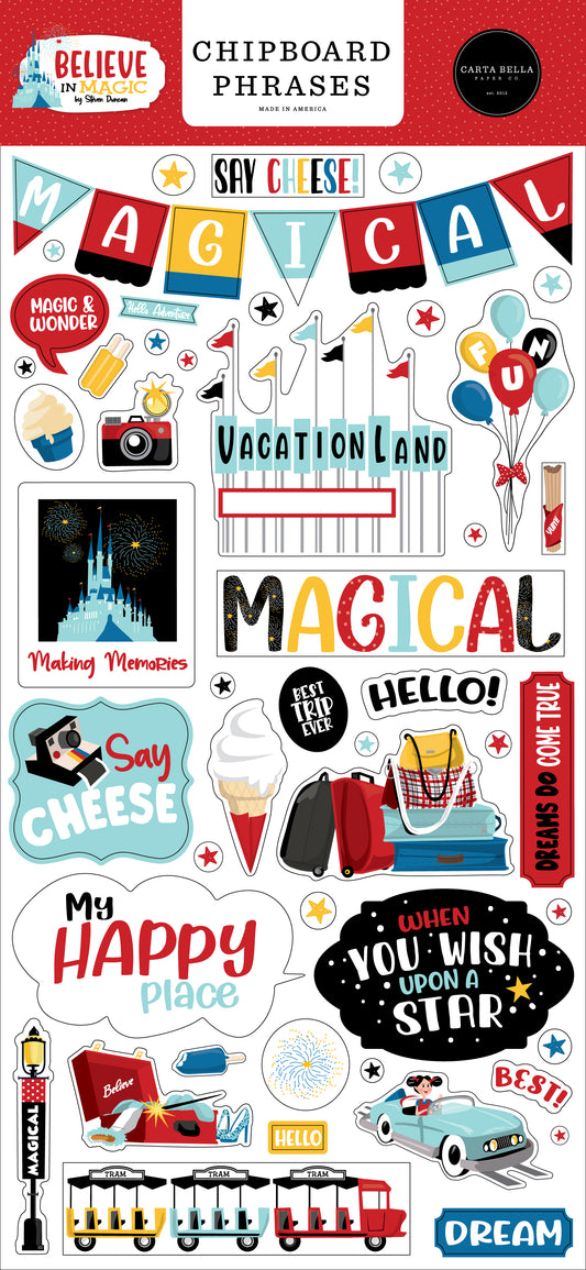 Believe In Magic 6x13 Chipboard Phrases