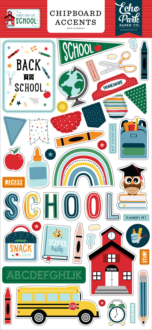 First Day of School 6x13 Chipboard Accents