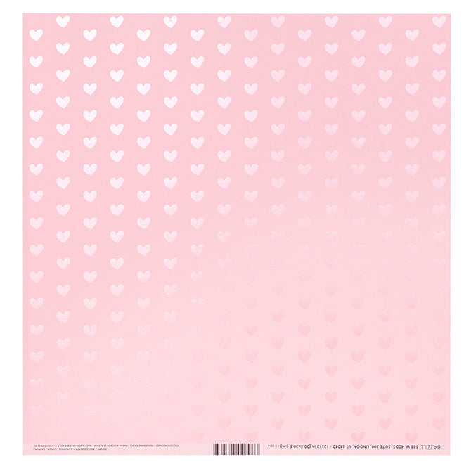 Bazzill 12x12 Trends Cardstock - Foil Hearts Cotton Candy