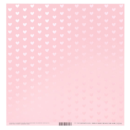 Bazzill 12x12 Trends Cardstock - Foil Hearts Cotton Candy