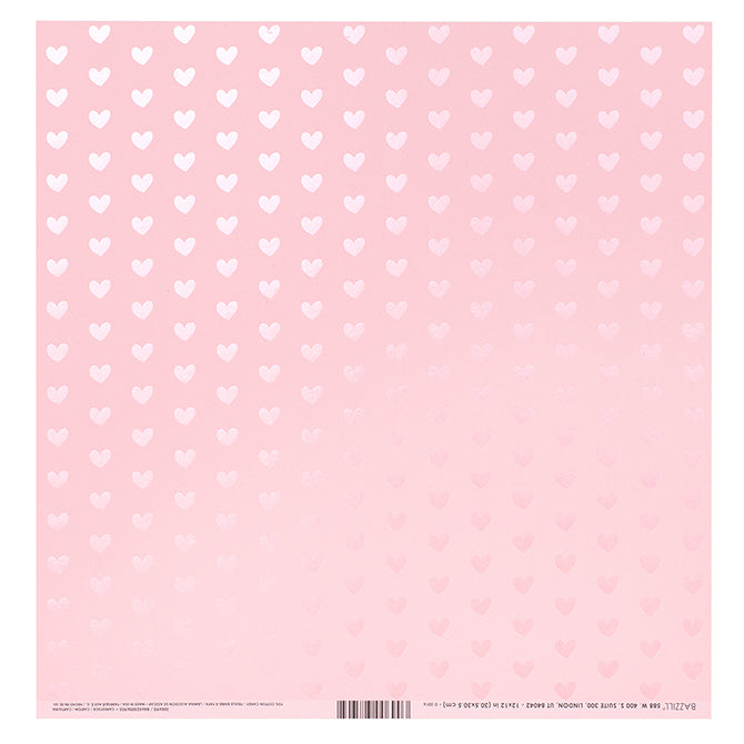 Bazzill 12x12 Trends Cardstock - Foil Hearts Cotton Candy - Pkg of 1/5/10/15 sheets