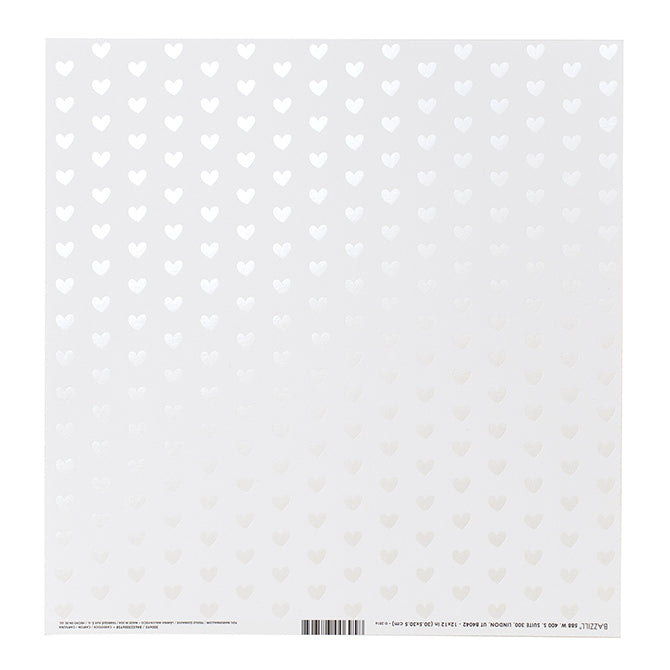 Bazzill 12x12 Trends Cardstock - Foil Hearts Marshmallow - Pkg of 1/5/10/15 sheets
