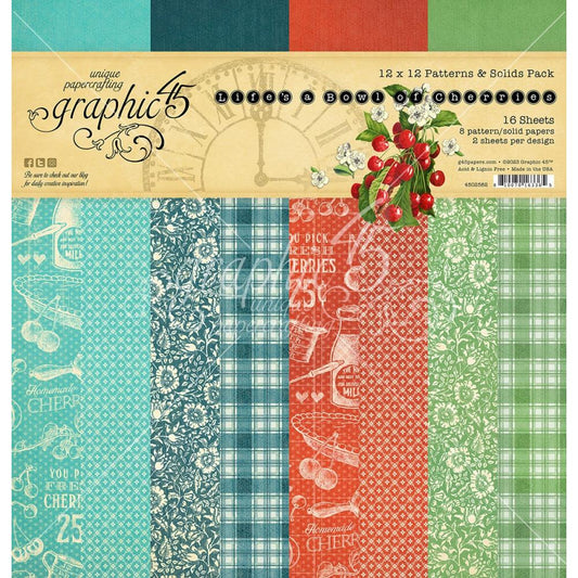 Life’s A Bowl of Cherries - Graphic 45 Patterns & Solids Pack 12"X12" 16/Pkg